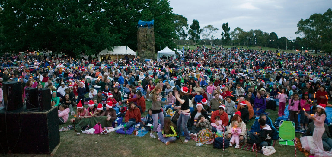 Outdoor Australian Carols event site prepared for suppliers and audience