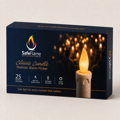 SafeFlame Classic Candle 25-pack full-colour retail box – Realistic Warm Flicker